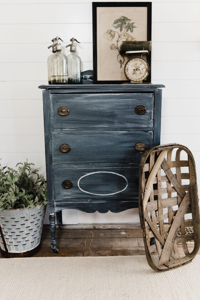 farmhouse styled dresser painted black with Chalk Paint
