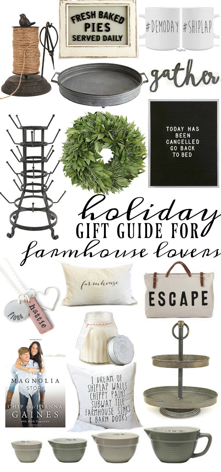 Holiday Gift Guide For Farmhouse Lovers - A great list of gifts to get those people in your life that love farmhouse decor & more...