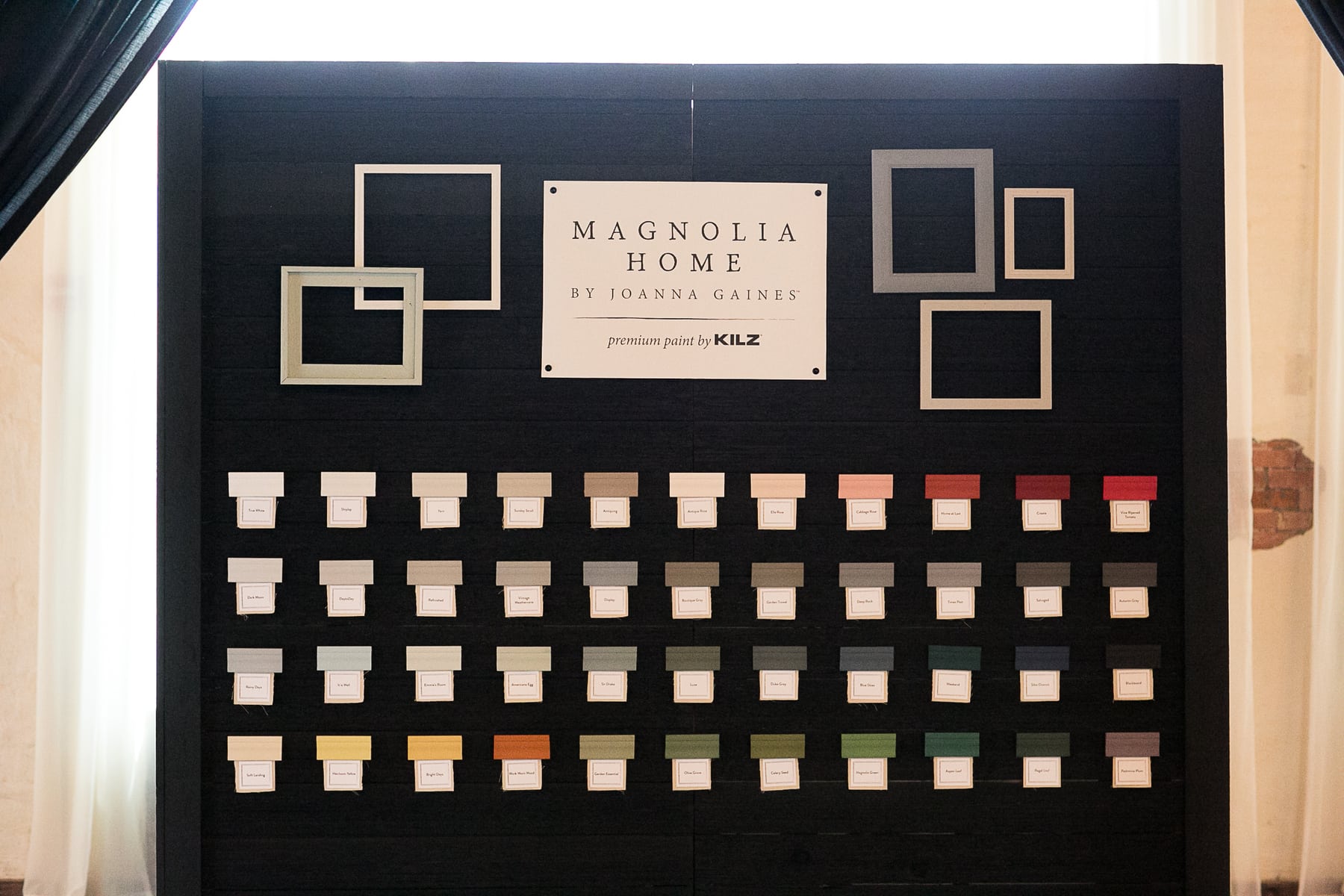 A Board of all the different chalk paint samples by Magnolia Home