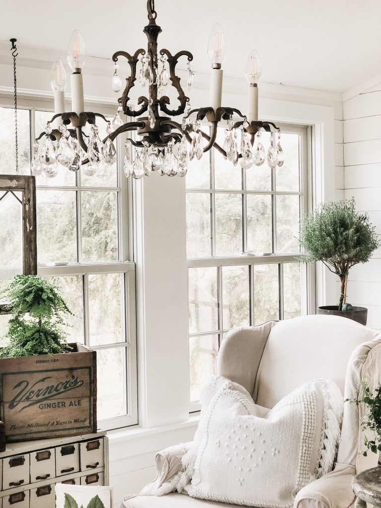 Vintage Chandelier in Sunroom