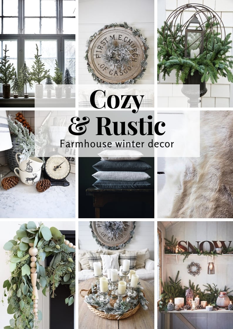 Cozy and Rustic Farmhouse Winter Decor Graphic of Liz Marie's top picks.