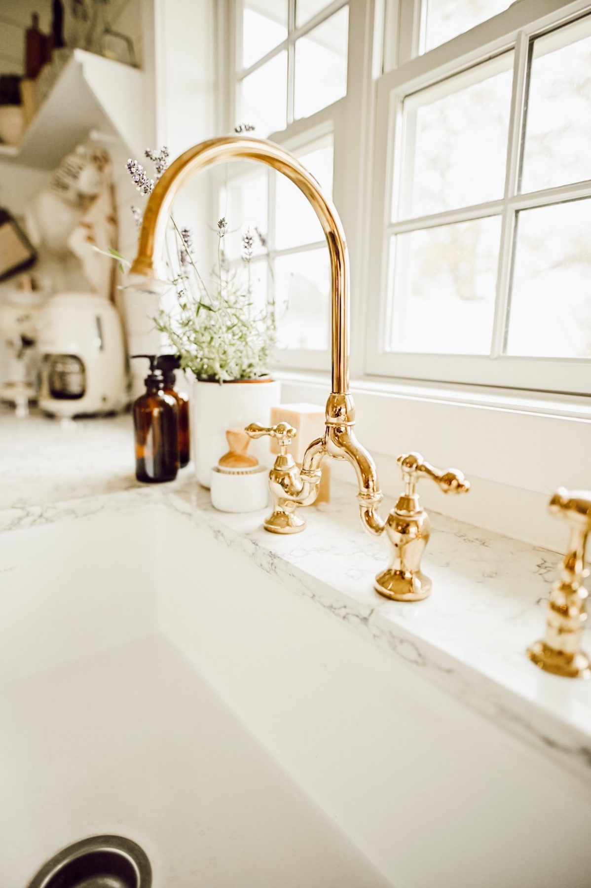 Brass Fixture on Farmhouse Countertops