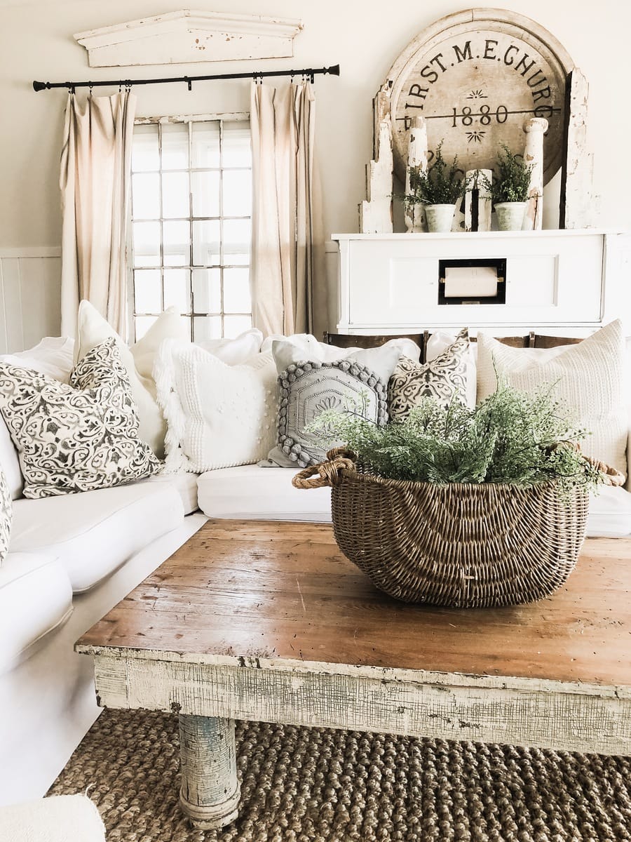 Bring in Faux Greenery in put it in a texture basket 