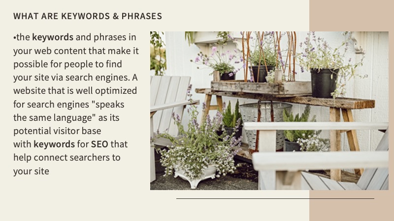 Keywords and phrases are truly what creates SEO for your website
